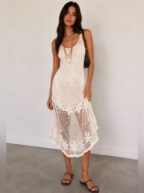 Bo-ho crochet, Free People midi dress with slip